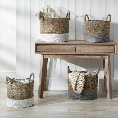 Banana Leaf Two Tone Natural and White Baskets (Set of 2)