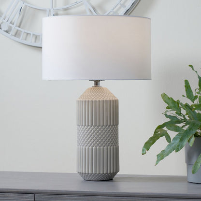 Ceramic Meribel Grey Geo Textured Tall Table Lamp