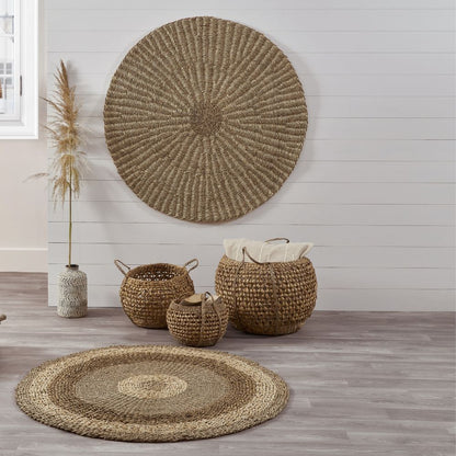 Seagrass and Palm Leaf Natural Striped Round Baskets (Set of 3)