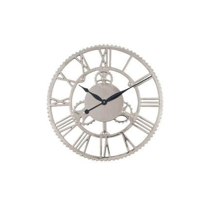 Metal Silver Cog Design Round Large Wall Clock