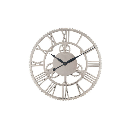 Metal Silver Cog Design Round Large Wall Clock