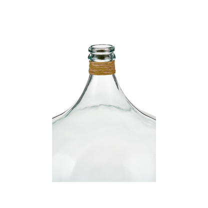 Clear Recycled Large Bottle Vase With A Raffia Wrapped Neck