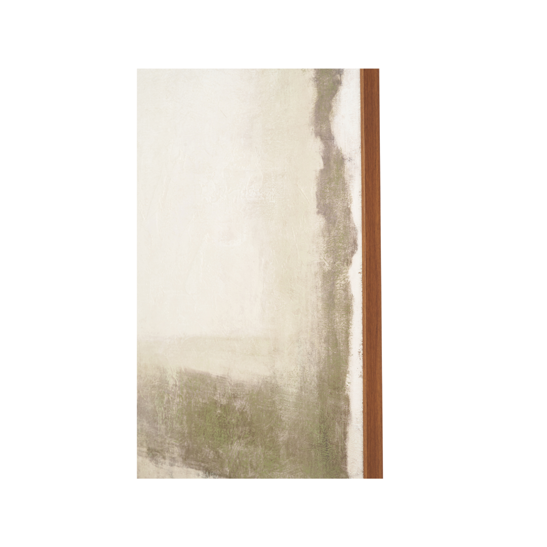 Green and Natural Abstract Square Hessian Canvas with Oak Effect Frame