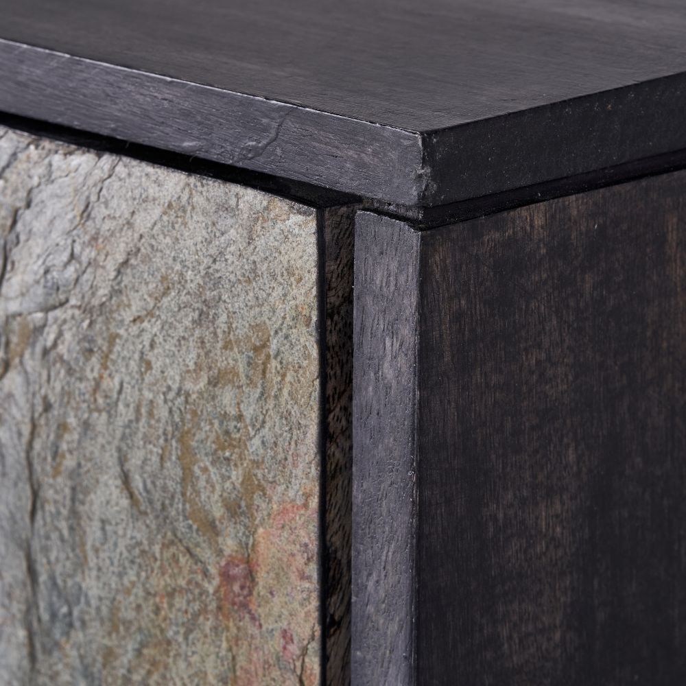 Verde Black Mango Wood and Stone Veneer Sideboard
