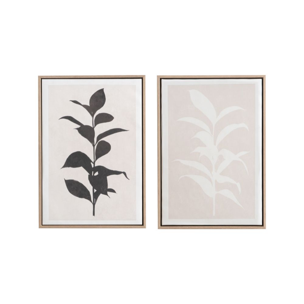 Canvases Natural and Black Leaf Print with Natural Frames