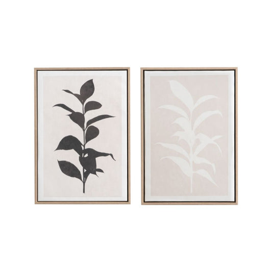Canvases Natural and Black Leaf Print with Natural Frames