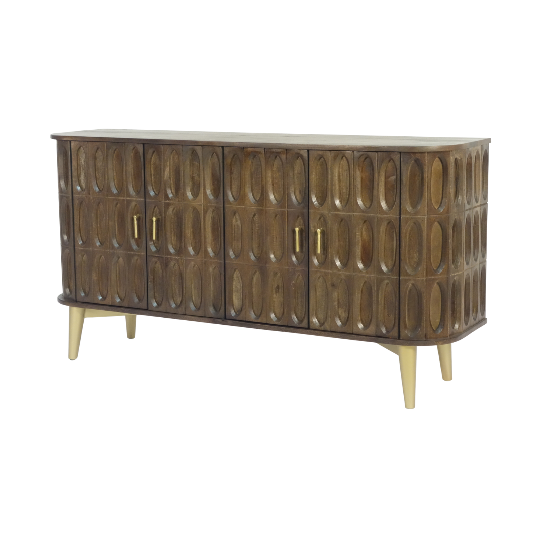 Aranya Solid Wood Oval Tile 4 Door Sideboard