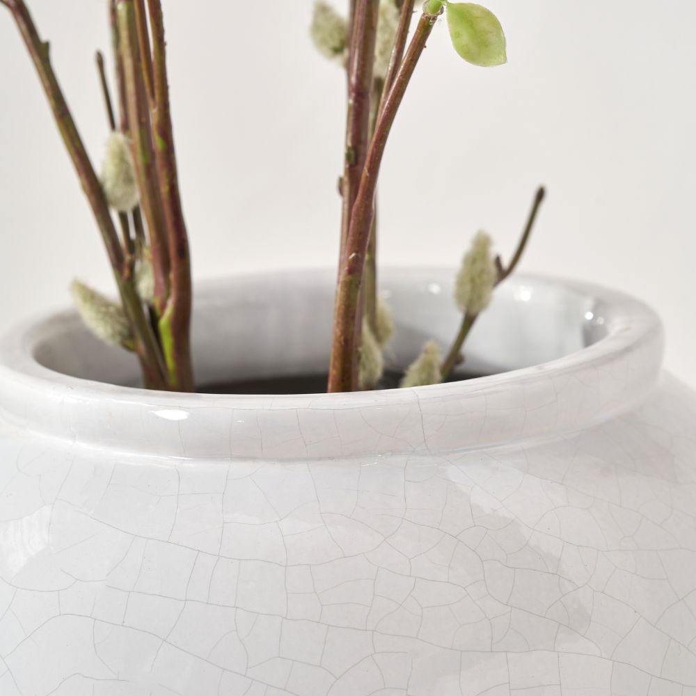 Willow White Leaf Detail Stoneware Vase