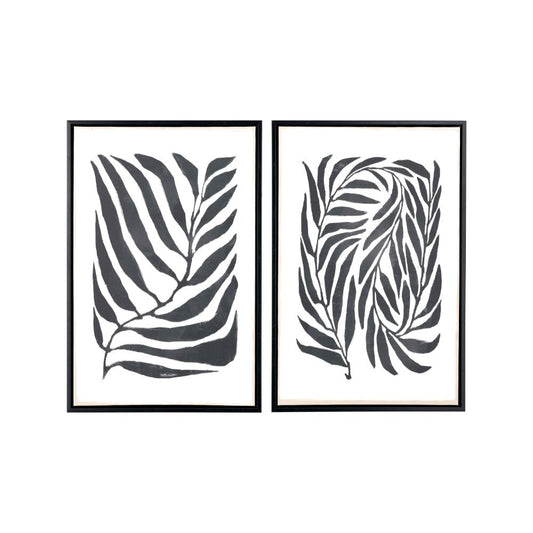 Canvases Black Leaf Print with Black Frames (Set of 2)