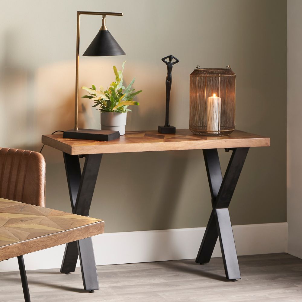 Lakota Recycled Wood and Brass Metal Console Table