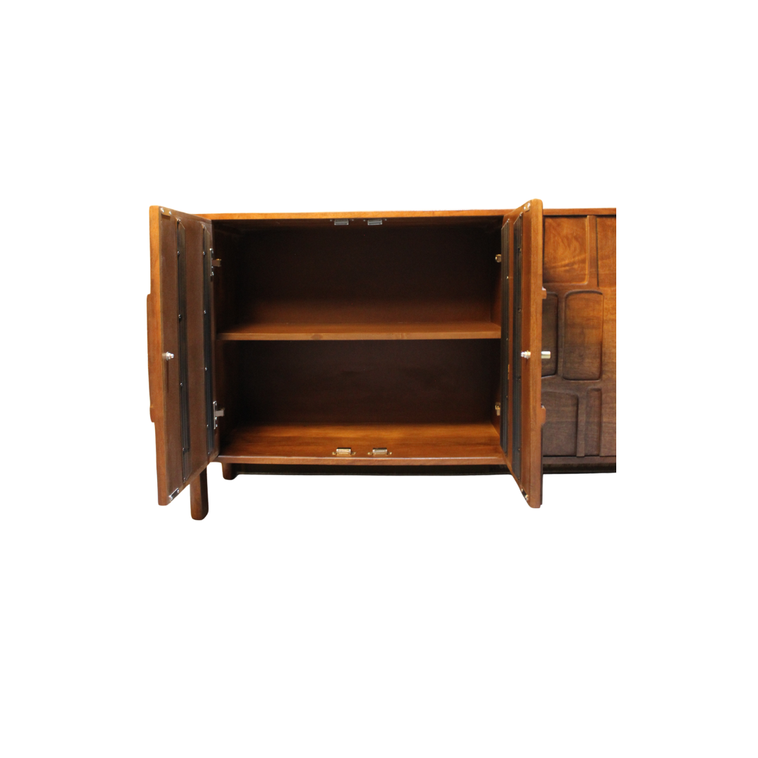 Aranya Solid Wood 4 Door Carved Detail Sideboard