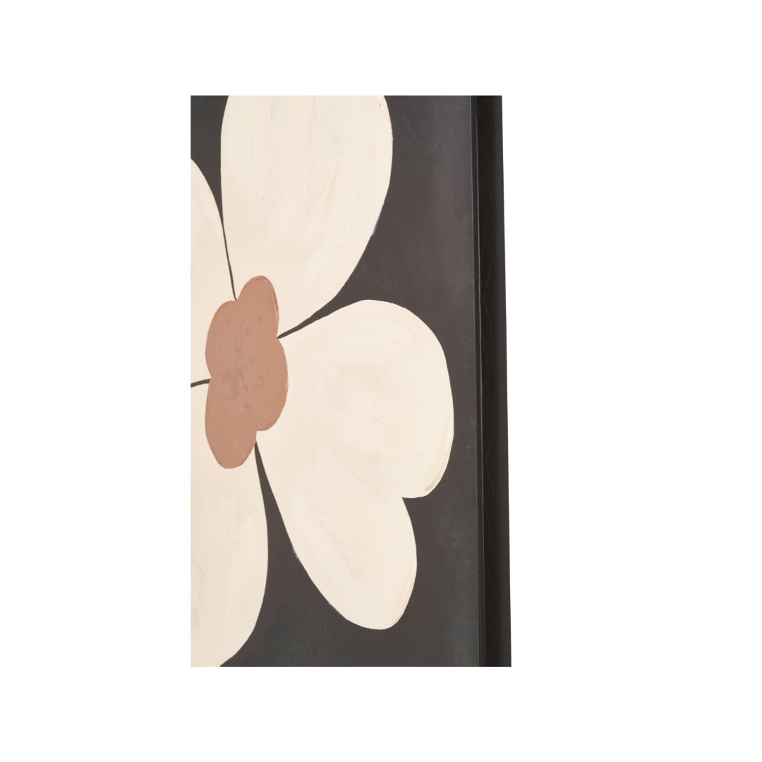 Brown and Natural Large Flower Design Canvas with Black Frame