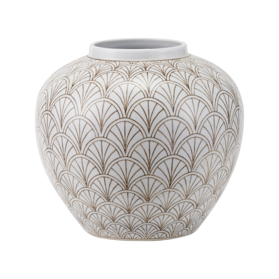 Barbier White Art Deco Fan Ceramic Vase