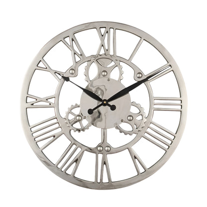 Metal Silver Cog Design Round Wall Clock