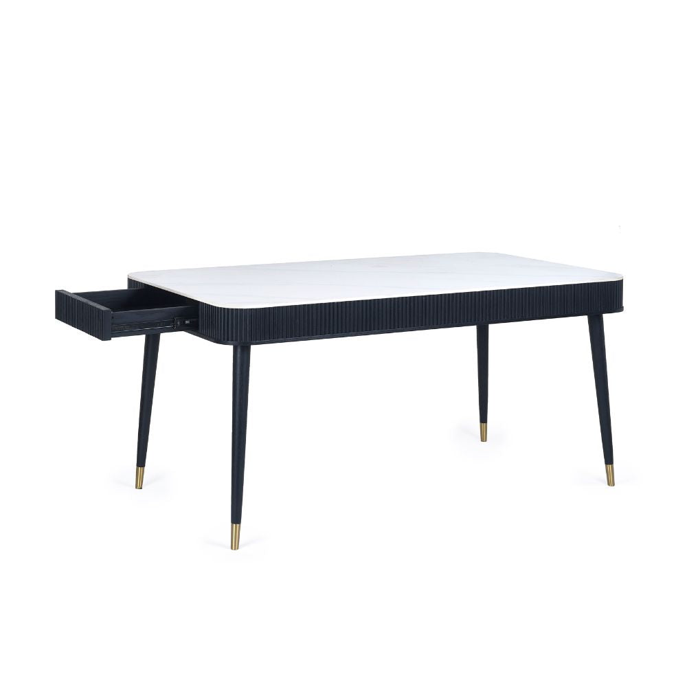 Louis Fluted 1.9m Stone Top Dining Table With Drawers Black