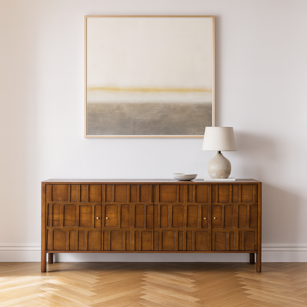 Aranya Solid Wood 4 Door Carved Detail Sideboard