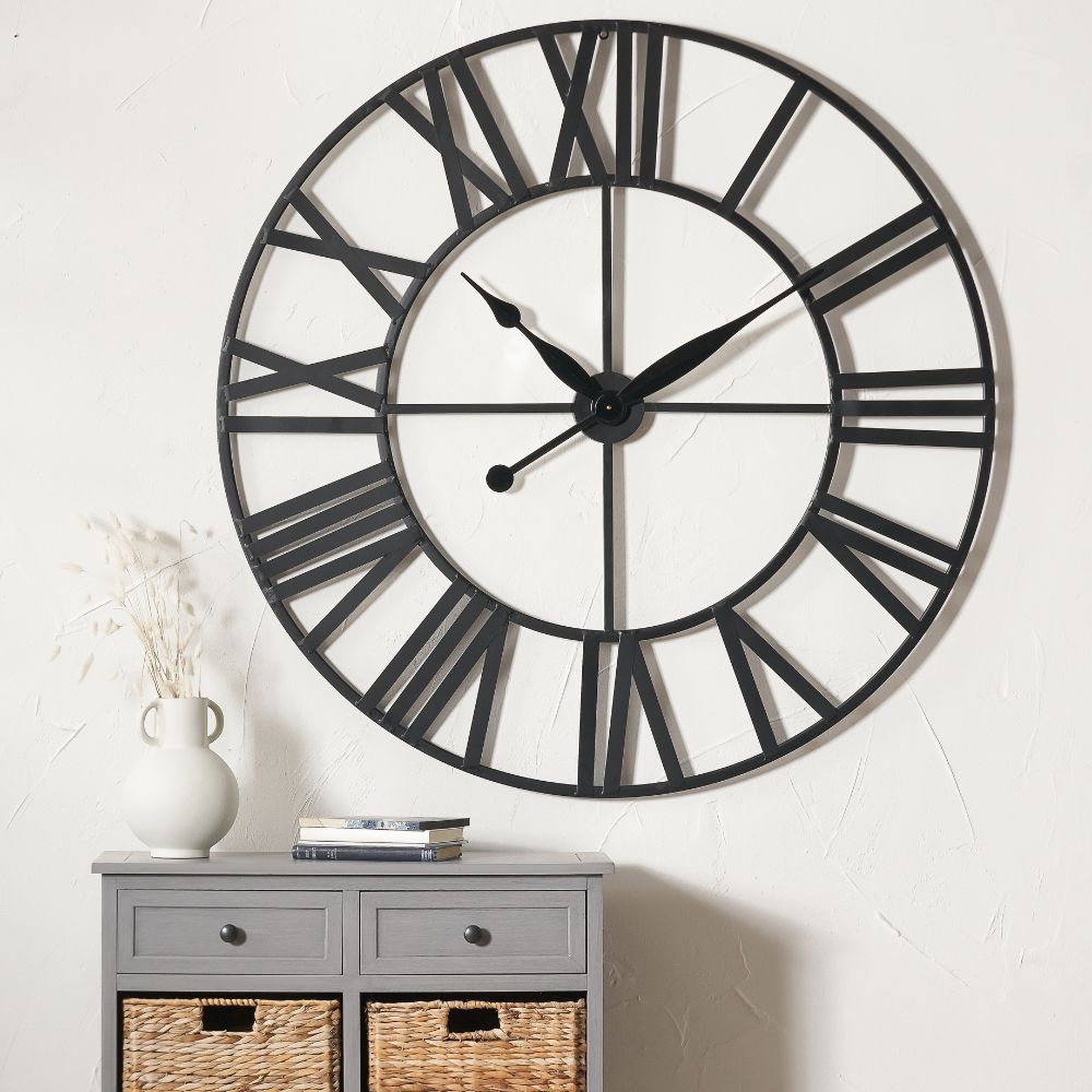 Metal Black Large Round Wall Clock