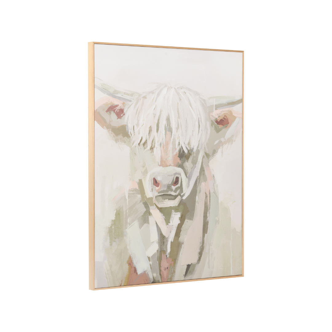 Sage and Naturals Highland Cow Canvas with Natural Frame