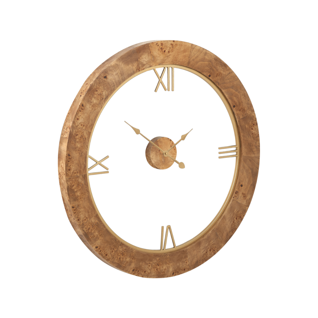Newborough Burr Wood Effect Round Wall Clock