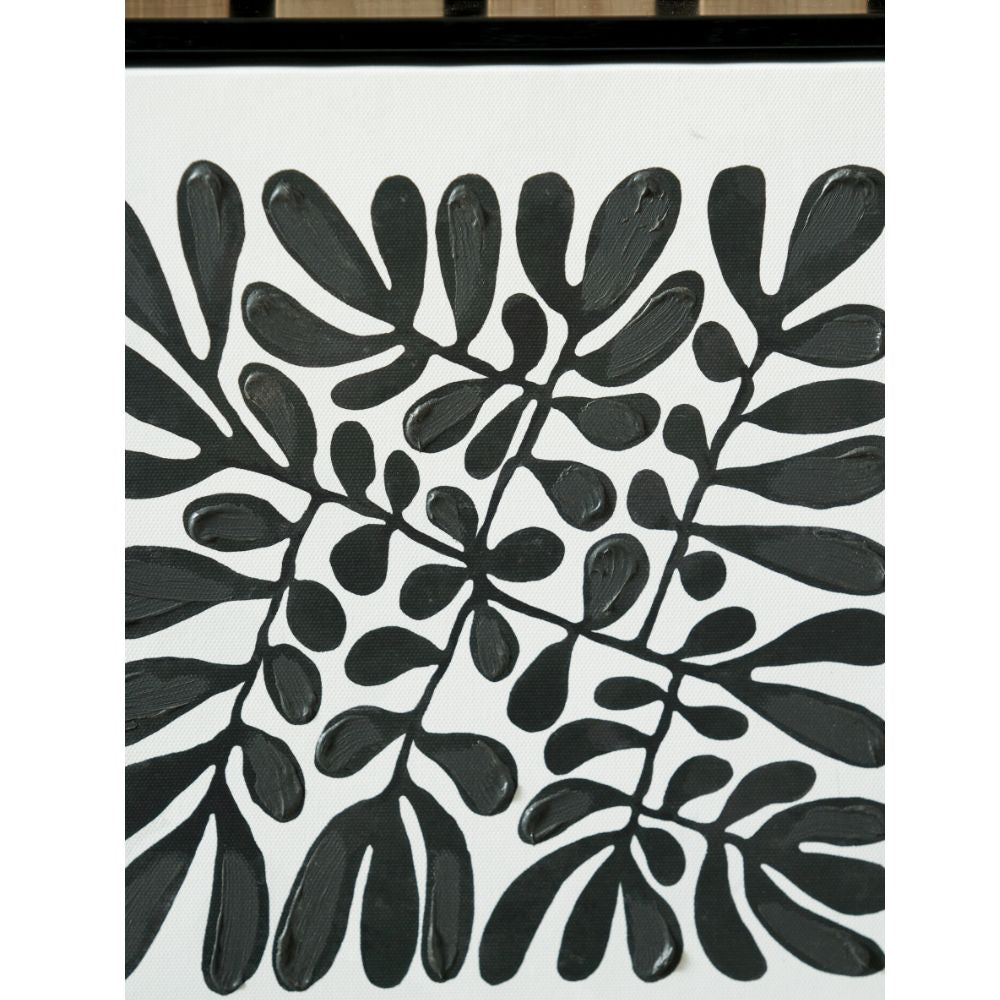Square Canvases Black Leaf Print with Black Frames (Set of 2)
