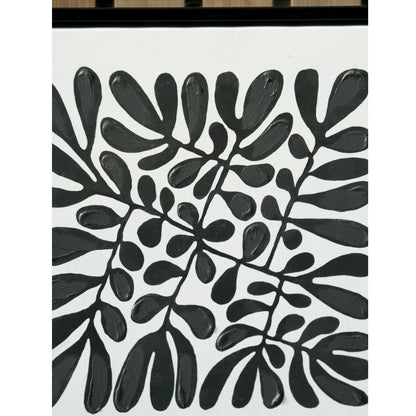 Square Canvases Black Leaf Print with Black Frames (Set of 2)