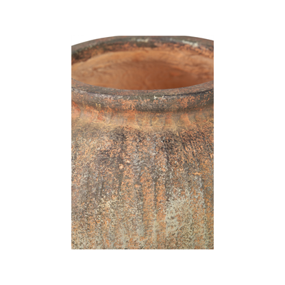 Rustic Brown Fibrestone Vertical Ribbed Decorative Vase Round