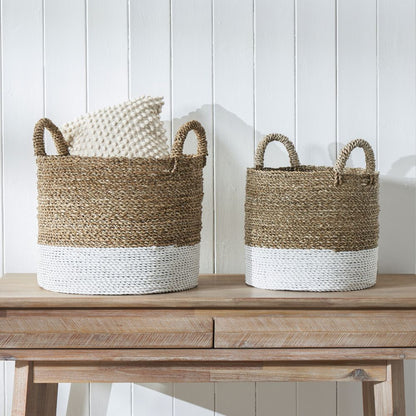 Banana Leaf Two Tone Natural and White Baskets (Set of 2)