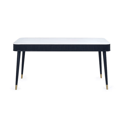 Louis Fluted 1.9m Stone Top Dining Table With Drawers Black