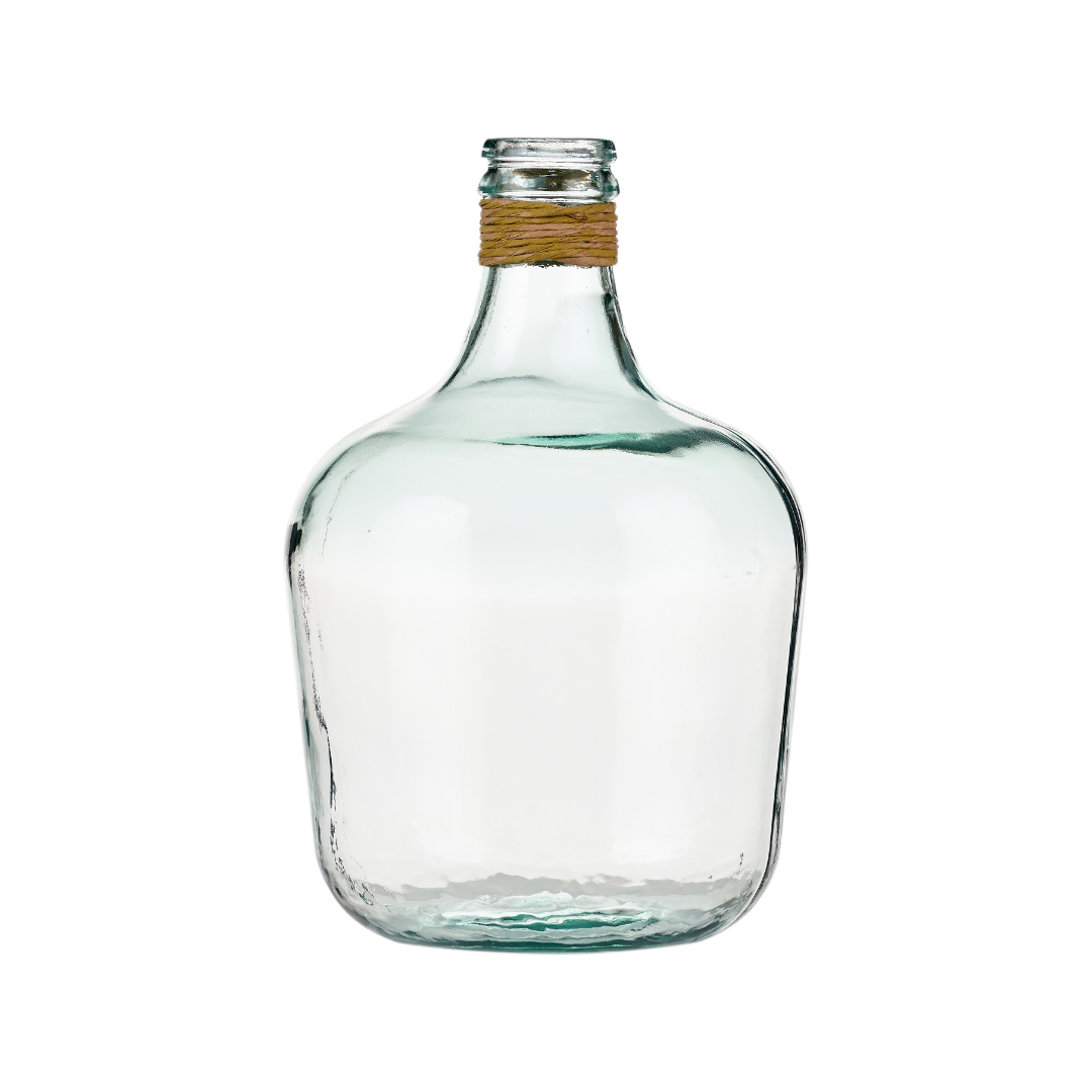 Clear Recycled Medium Bottle Vase With A Raffia Wrapped Neck