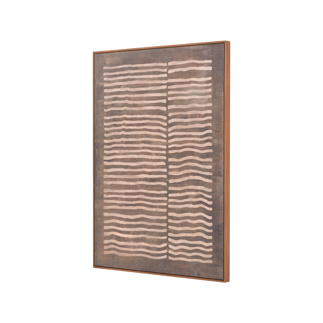 Brown and Natural Linear Design Canvas with Oak Effect Frame