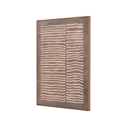 Brown and Natural Linear Design Canvas with Oak Effect Frame