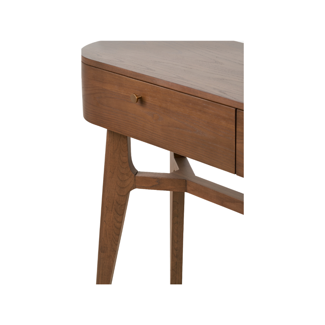 Elias Dark Ash Wood Retro 2 Drawer Console Table