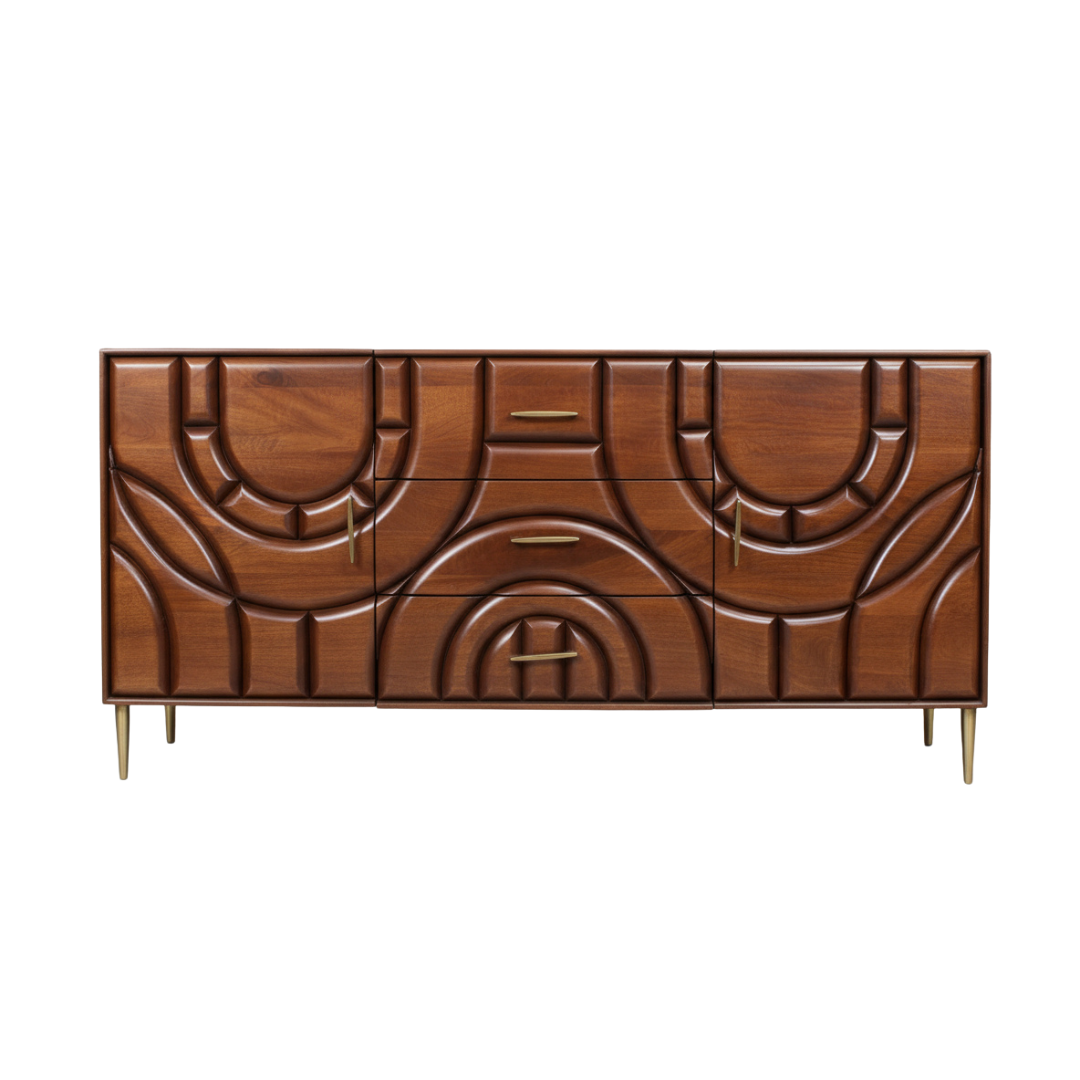 Aranya Solid Wood 2 Door 3 Drawer Sideboard