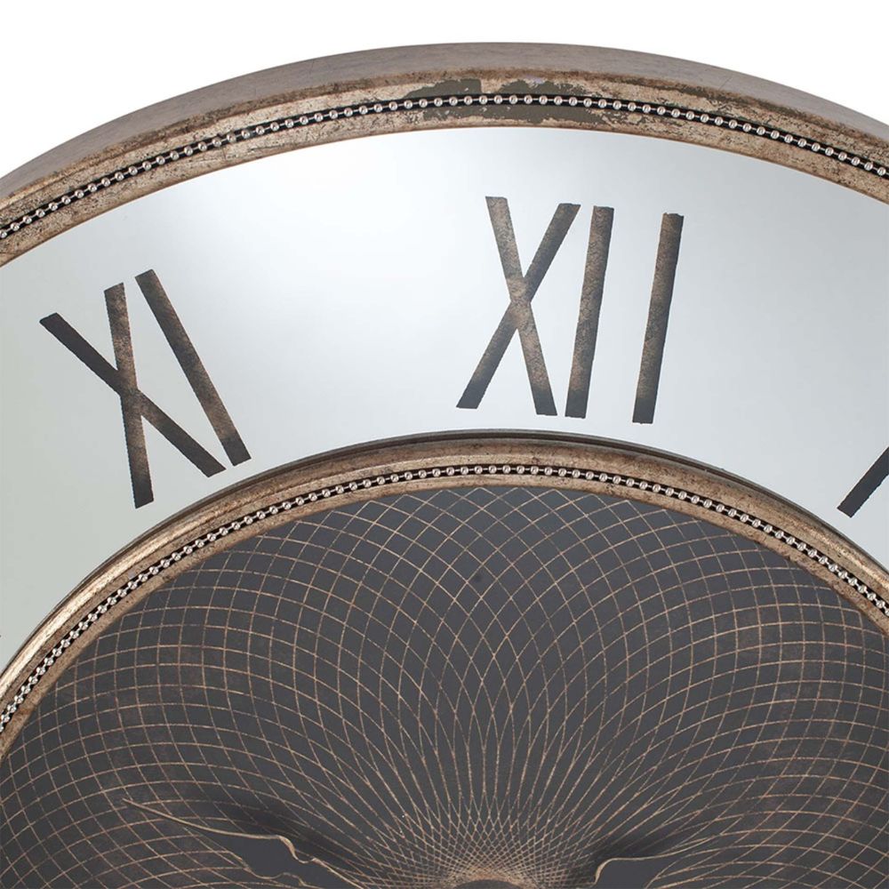 Wood Antique Gold and Geo Print Mirror Wall Clock
