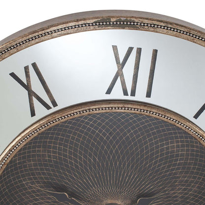 Wood Antique Gold and Geo Print Mirror Wall Clock