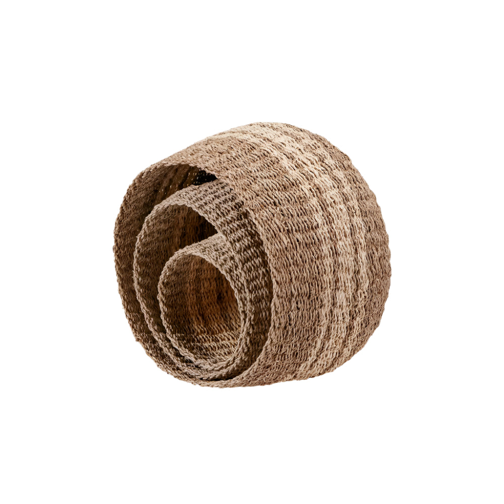 Seagrass and Palm Leaf 2-Tone Natural Round Baskets (Set of 3)