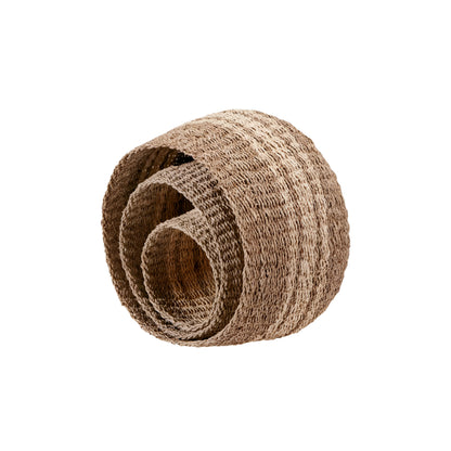 Seagrass and Palm Leaf 2-Tone Natural Round Baskets (Set of 3)