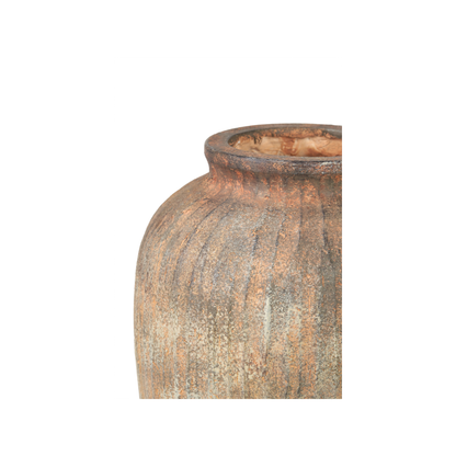 Rustic Brown Fibrestone Vertical Ribbed Decorative Vase Tall