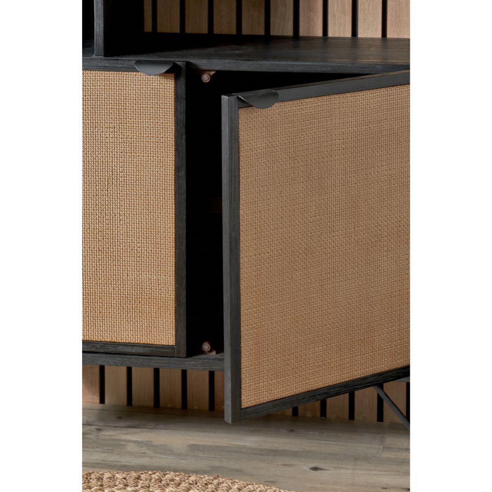 Fiji Black Acacia Wood 2 Door 6 Niche Display Cabinet