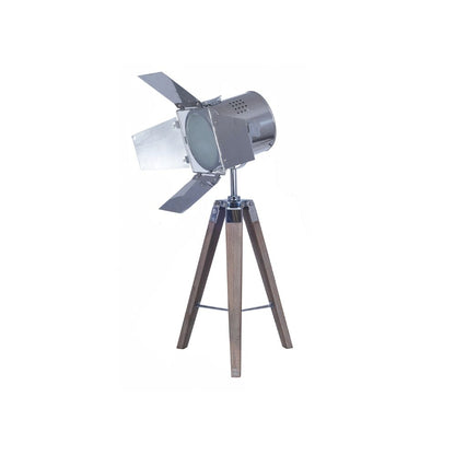 Hereford Grey Wood and Silver Metal Film Tripod Table Lamp