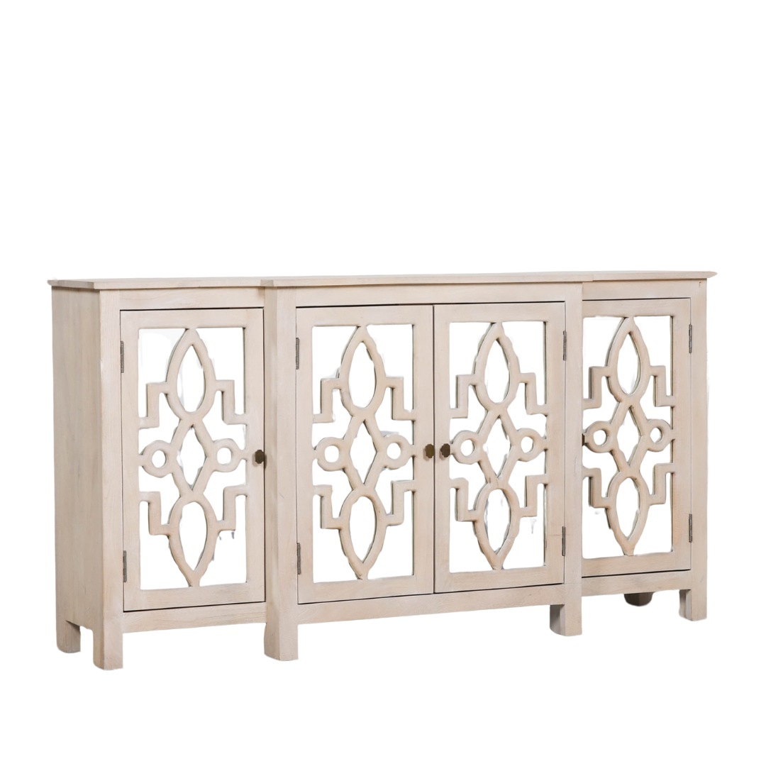 Solmere 4-Door Mirrored Breakfront Mango Wood Sideboard