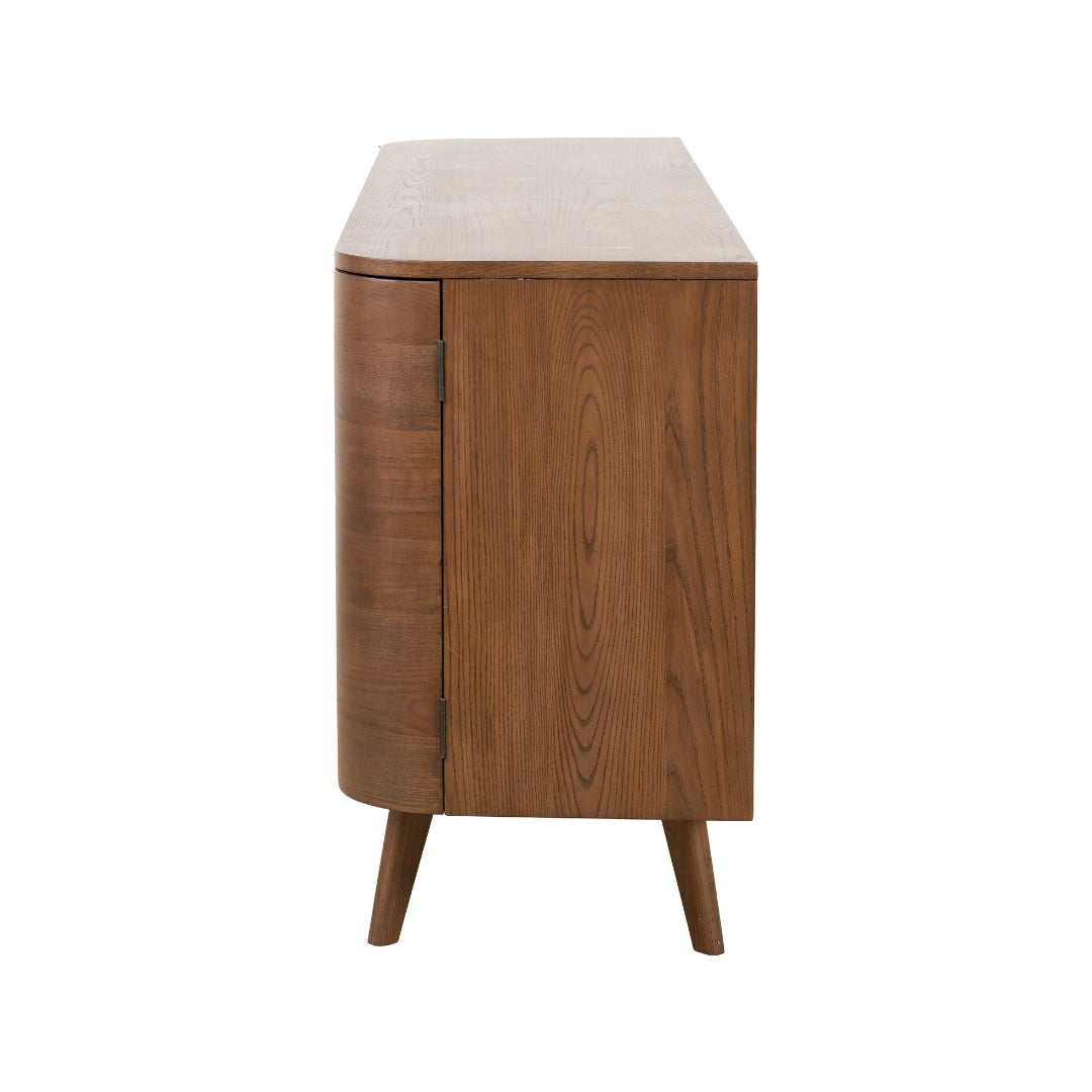 Elias Dark Ash Wood Retro 3 Door Sideboard