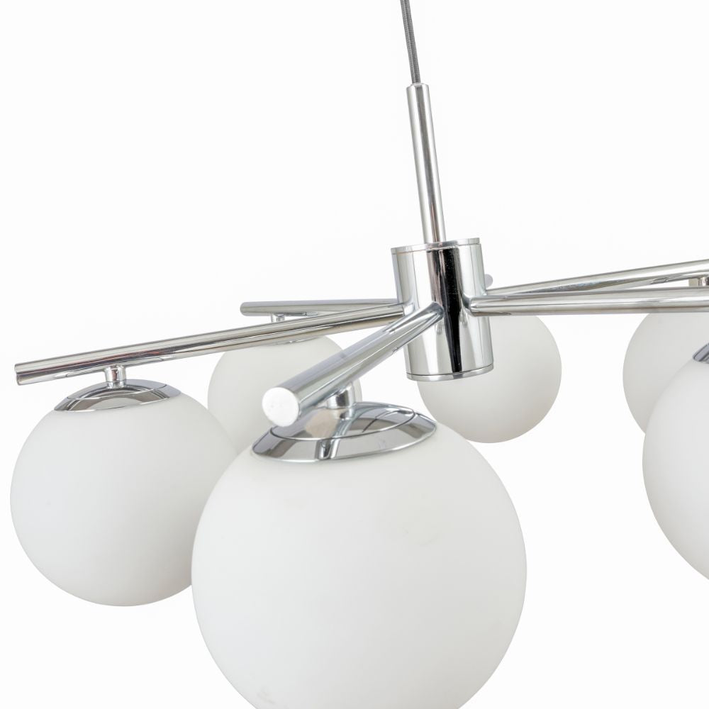 Asterope 6 White Orb and Shiny Chrome Metal Pendant