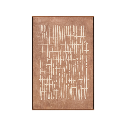 Brown and Natural Abstract Linear Design Canvas with Oak Effect Frame