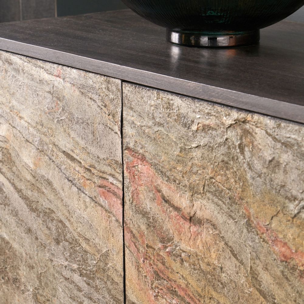Verde Black Mango Wood and Stone Veneer 4 door Sideboard