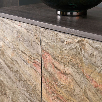 Verde Black Mango Wood and Stone Veneer 4 door Sideboard