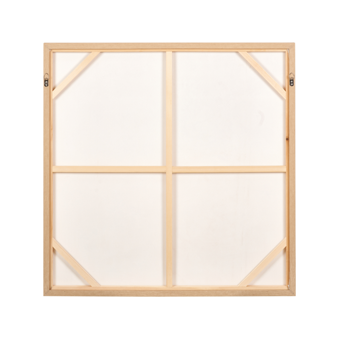 White and Natural Floral Square Canvas with Natural Frame