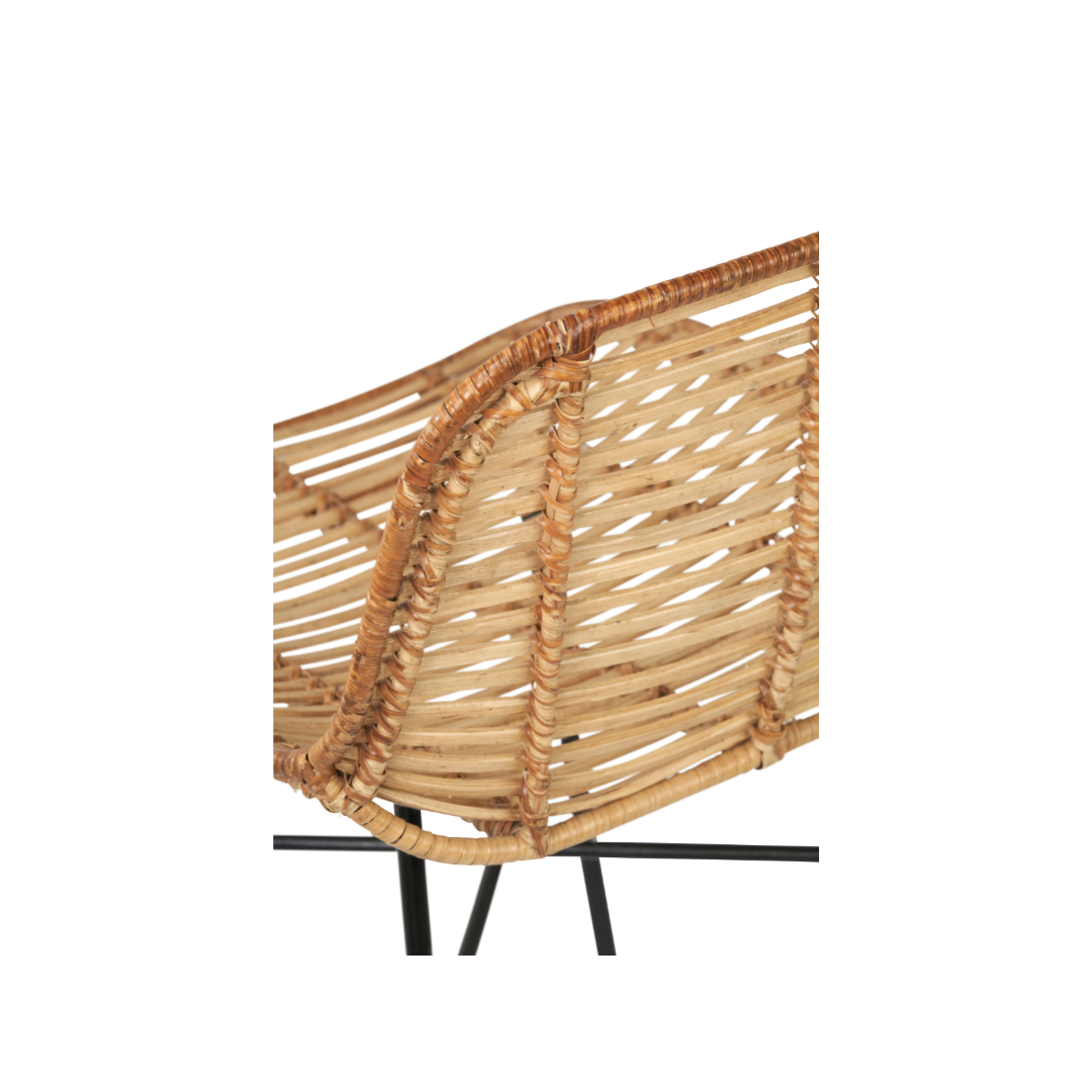 Rattan Core and Black Metal Bar Stool