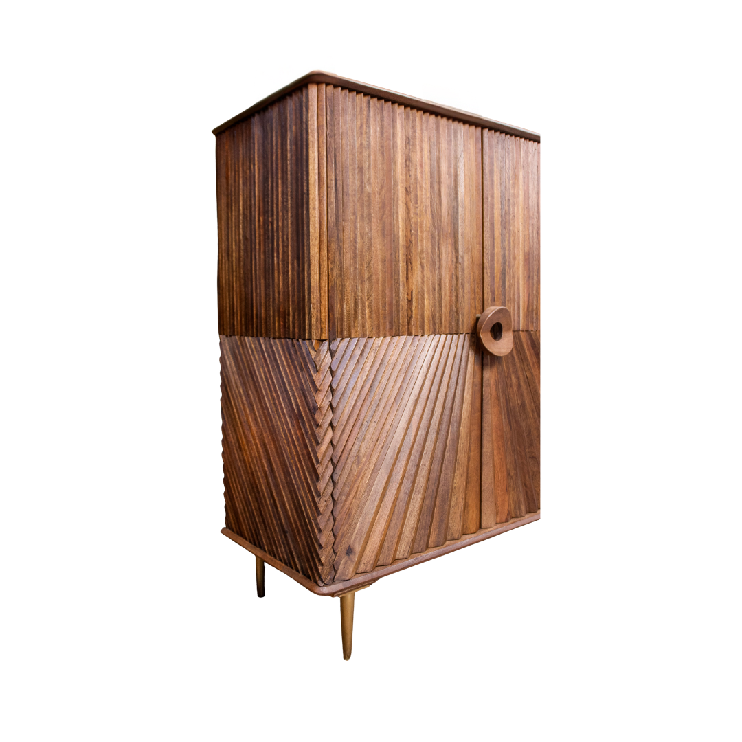 Aranya Solid Wood 2 Door Chip Pattern Cabinet