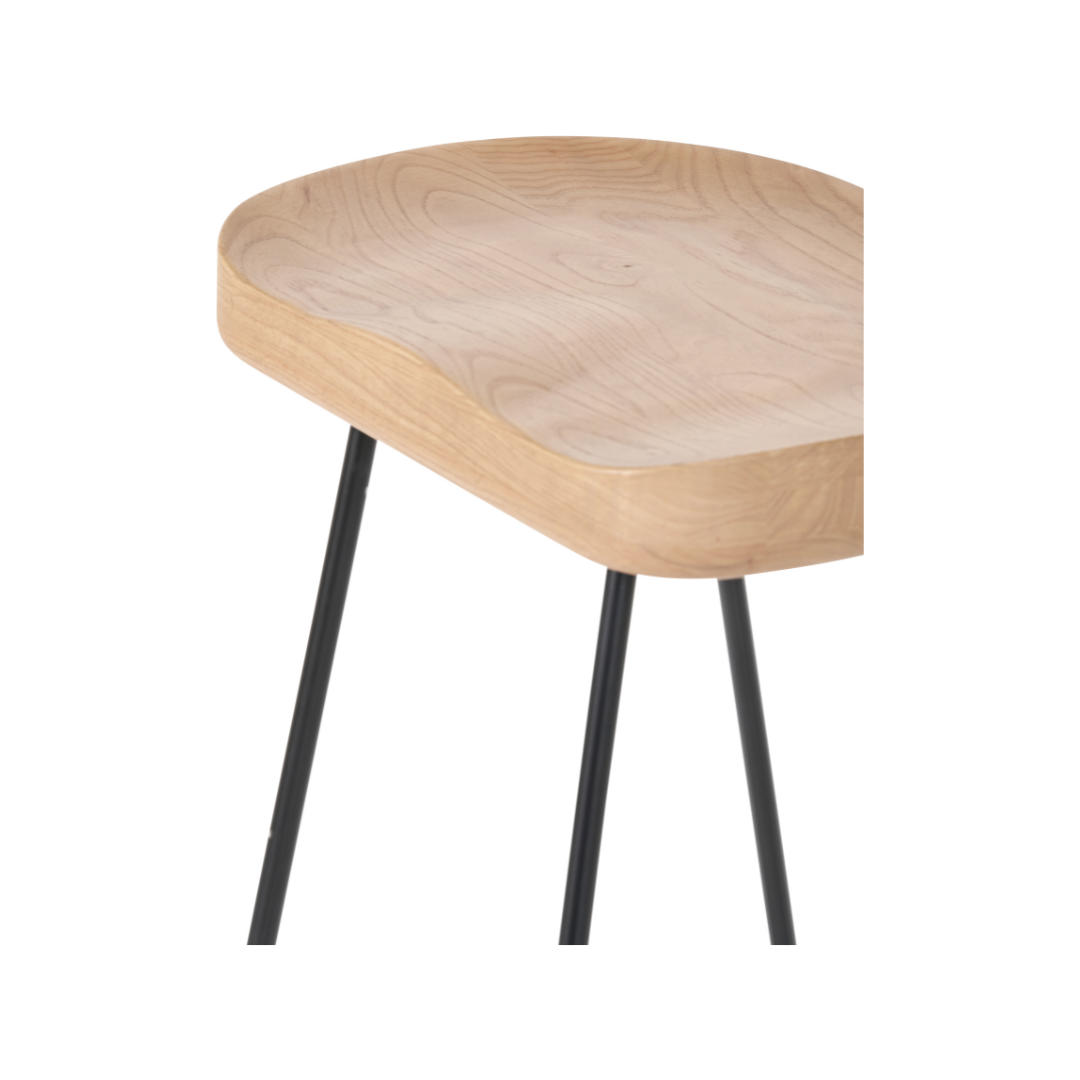 Laselle Ash Wood and Black Metal Bar Stool